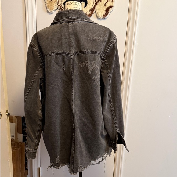 Free People Distressed  Gray Shirt Jean Jacket - Picture 2 of 4